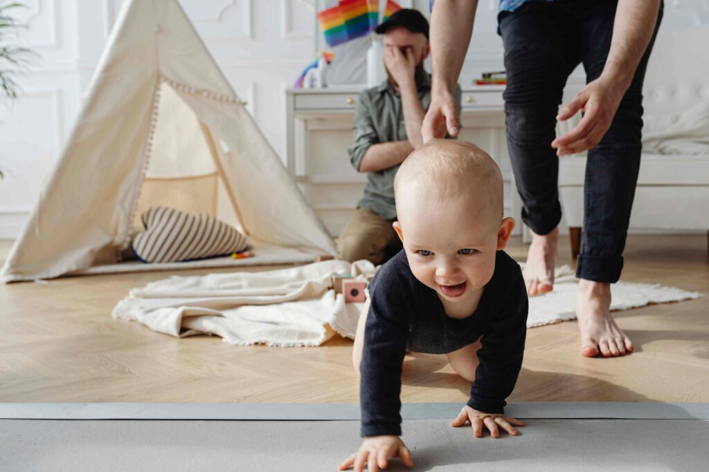 kid is crawling on the floor